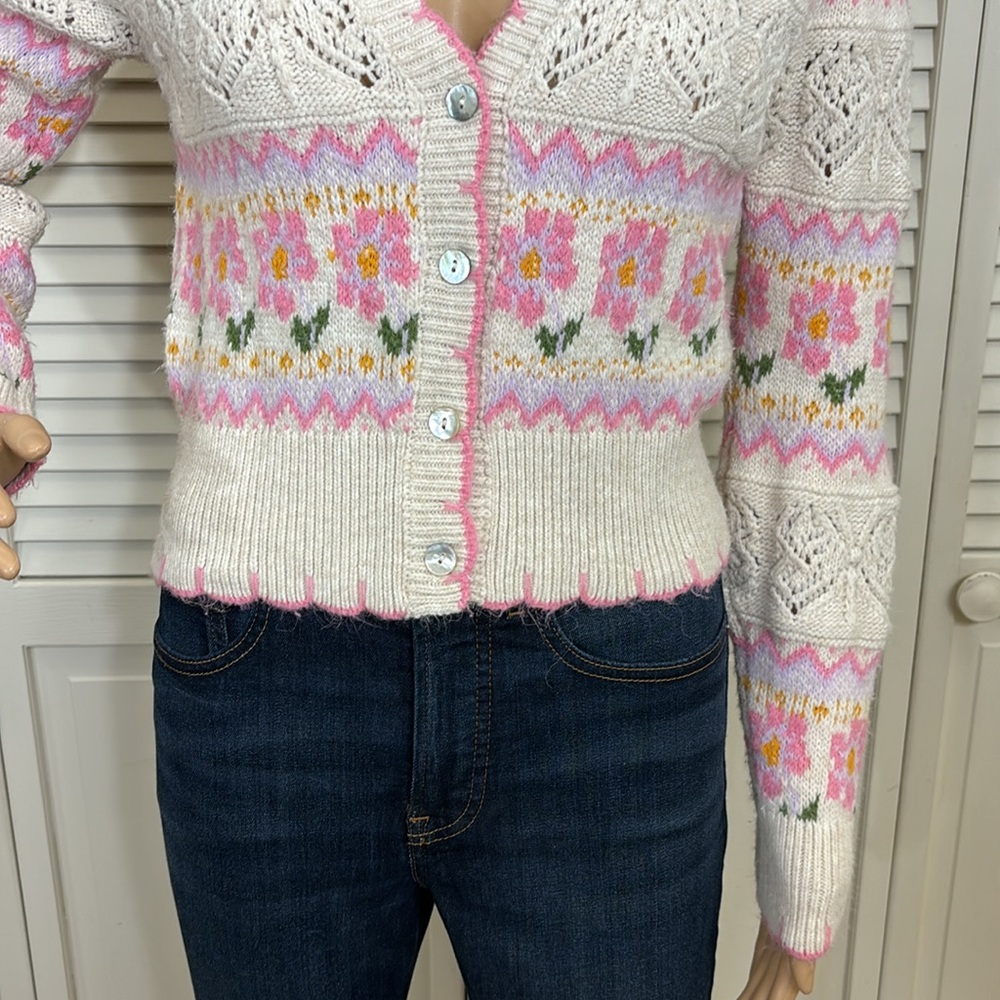 Zara Blogger Fave Floral Jacquard Knit Cropped Cardigan Small - Picture 7 of 14